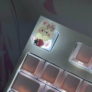 Cute Bunny with Strawberry Keycap OEM Mechanical Keyboard with Cross Axis